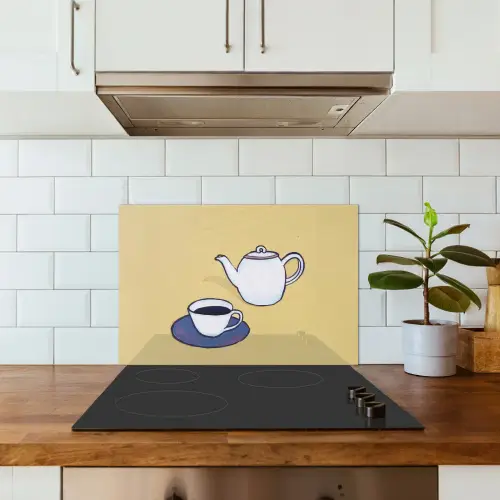 Theepot - Kopje - Beige - Illustratie keuken achterwand spatscherm klein -sfeer2