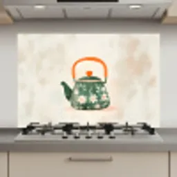 Theepot - Groen - Bloemen - Oranje keuken achterwand spatscherm klein -3d_website