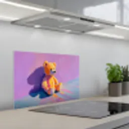 Teddybeer - Schaduw - Penseelstreken - Paars keuken achterwand spatscherm klein -3d_schuin