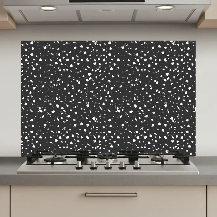 Terrazzo - Patroon - Zwart - Wit keuken achterwand spatscherm klein 900 -3d_website