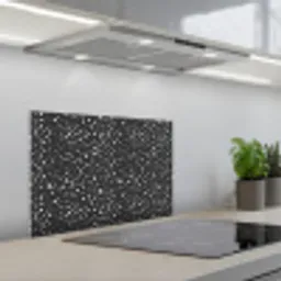 Terrazzo -  Patroon - Zwart - Wit keuken achterwand spatscherm klein 900 -3d_schuin