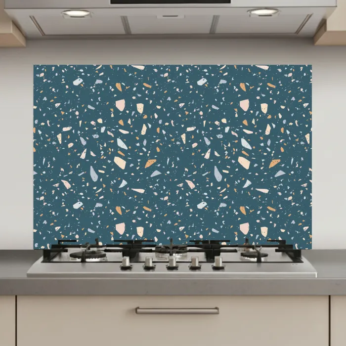 Terrazzo - Patroon - Kleurrijk - Diep blauw keuken achterwand spatscherm klein 900 -3d_website