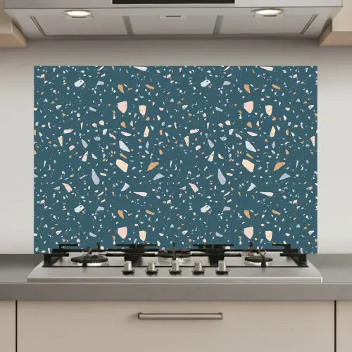 Terrazzo - Patroon - Kleurrijk - Diep blauw keuken achterwand spatscherm klein 900 -3d_website