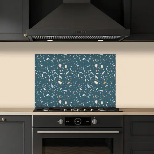 Terrazzo - Patroon - Kleurrijk - Diep blauw keuken achterwand spatscherm klein 900 -sfeer1