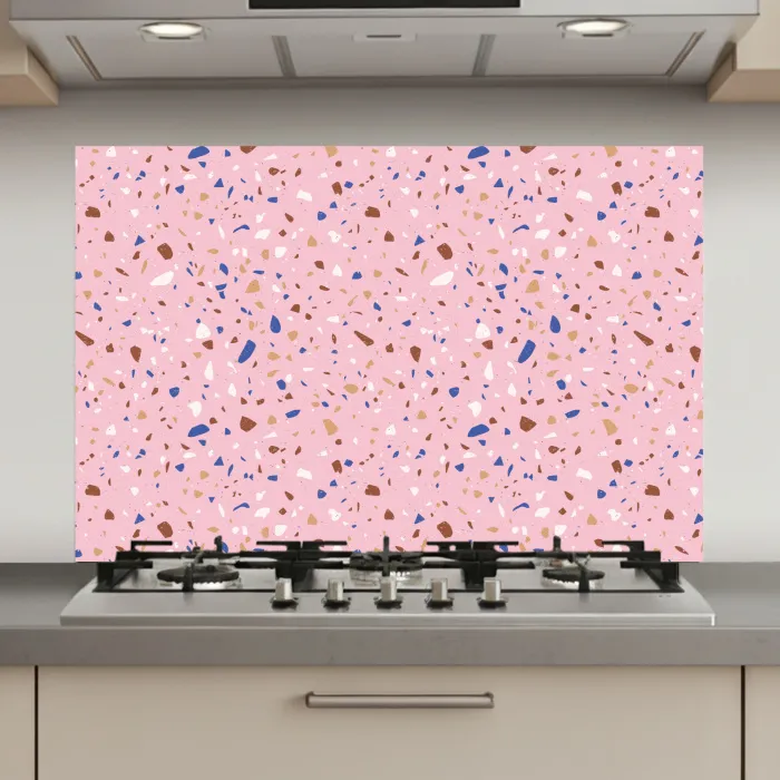 Terrazzo - Patroon - Kleurrijk - Roze keuken achterwand spatscherm klein 900 -3d_website