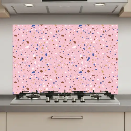 Terrazzo - Patroon - Kleurrijk - Roze keuken achterwand spatscherm klein 900 -3d_website