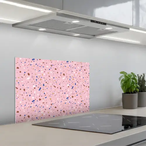 Terrazzo - Patroon - Kleurrijk - Roze keuken achterwand spatscherm klein 900 -3d_schuin