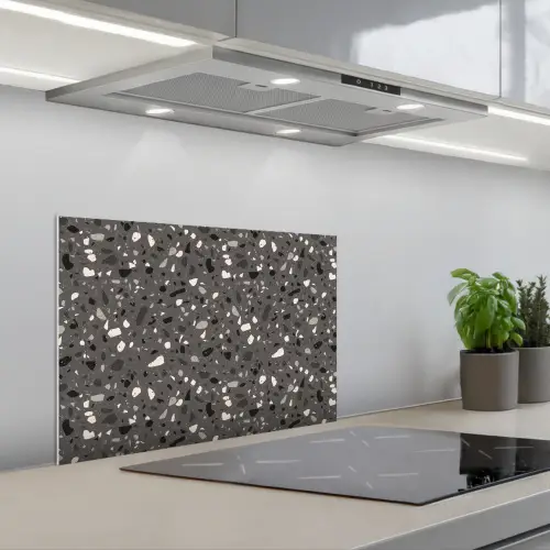 Terrazzo - Patroon - Grijs keuken achterwand spatscherm klein 900 -3d_schuin
