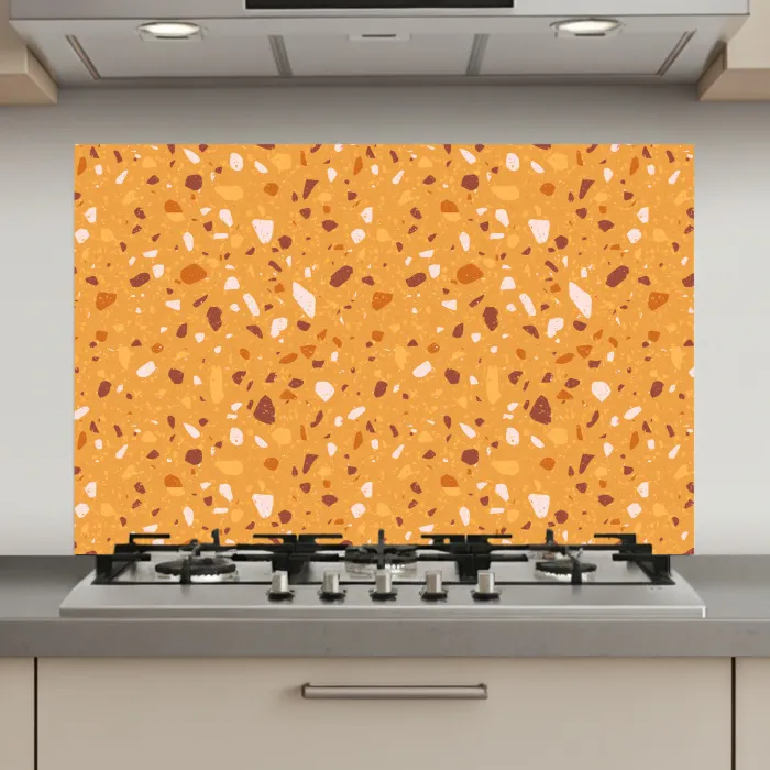 Terrazzo - Patroon - Okergeel keuken achterwand spatscherm klein 900 -3d_website