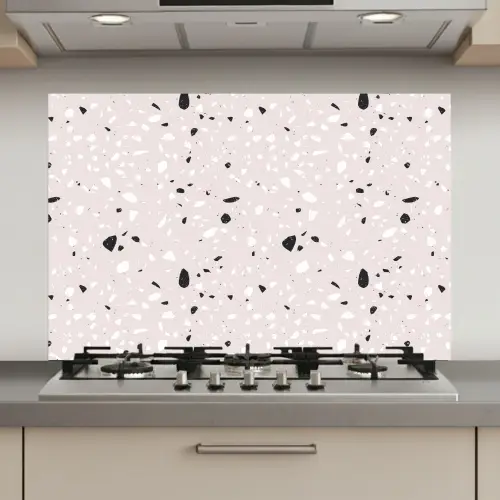Terrazzo - Patroon - Zacht - Zwart - Wit keuken achterwand spatscherm klein 900 -3d_website