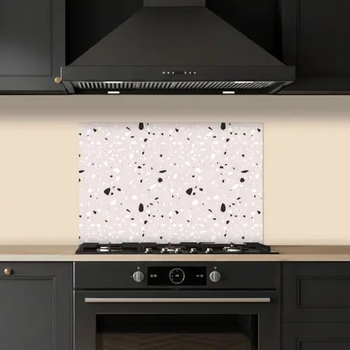 Terrazzo - Patroon - Zacht - Zwart - Wit keuken achterwand spatscherm klein 900 -sfeer1
