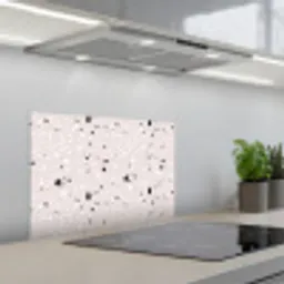 Terrazzo -  Patroon - Zacht - Zwart - Wit keuken achterwand spatscherm klein 900 -3d_schuin