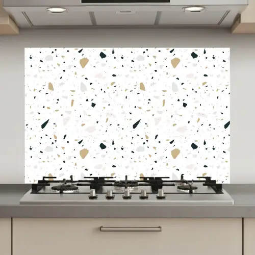 Terrazzo - Patroon - Wit - Neutraal keuken achterwand spatscherm klein 900 -3d_website