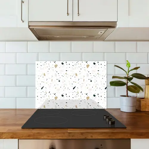 Terrazzo - Patroon - Wit - Neutraal keuken achterwand spatscherm klein 900 -sfeer2