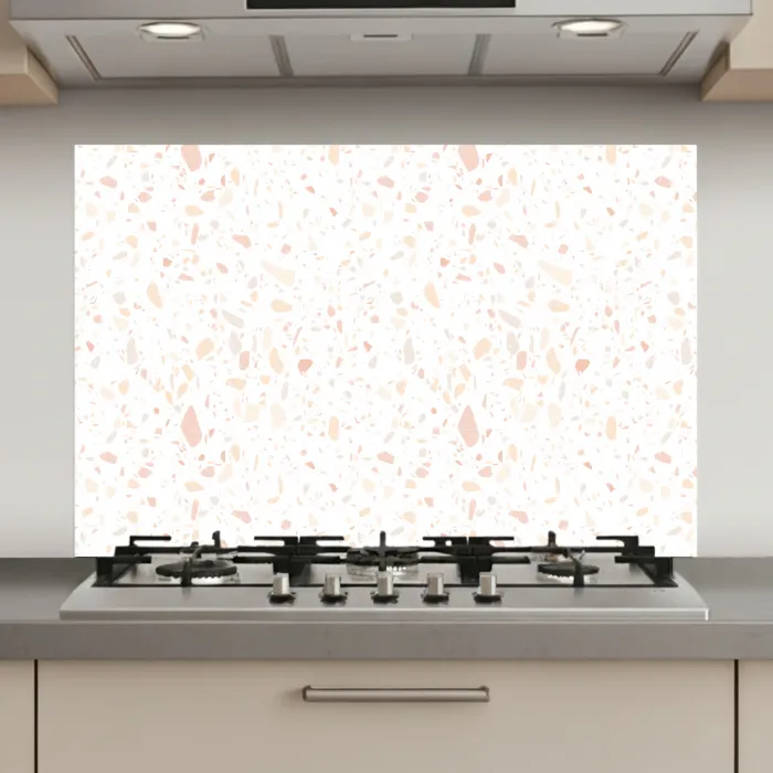Terrazzo - Patroon - Wit - Perzik keuken achterwand spatscherm klein 900 -3d_website