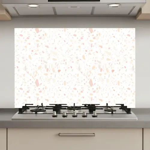 Terrazzo - Patroon - Wit - Perzik keuken achterwand spatscherm klein 900 -3d_website