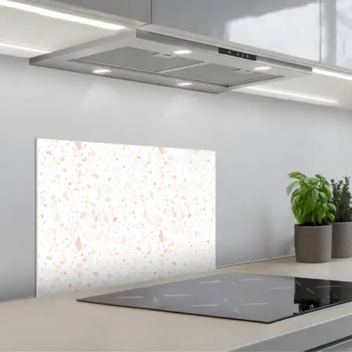 Terrazzo - Patroon - Wit - Perzik keuken achterwand spatscherm klein 900 -3d_schuin