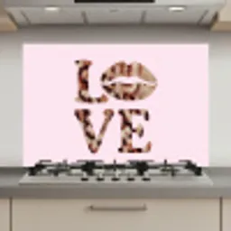 Tekst - Love - Pantervacht - Lichtroze keuken achterwand spatscherm klein -3d_website