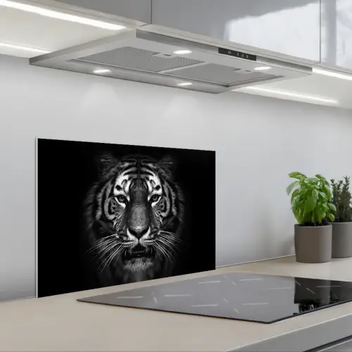 Tijger - Dieren - Zwart - Wit - Portret - Wild keuken achterwand spatscherm klein -3d_schuin