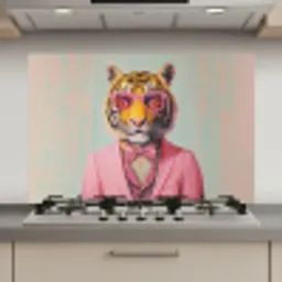 Tijger - Strik - Jasje - Roze keuken achterwand spatscherm klein -3d_website