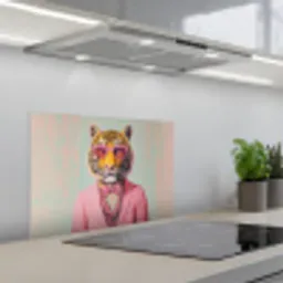 Tijger - Strik - Jasje - Roze keuken achterwand spatscherm klein -3d_schuin