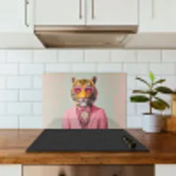 Tijger - Strik - Jasje - Roze keuken achterwand spatscherm klein -sfeer2
