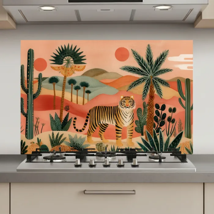 Tijger - Palmen - Cactus - Oranje keuken achterwand spatscherm klein -3d_website