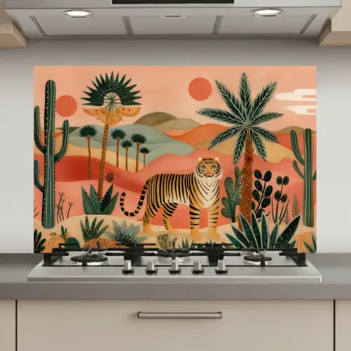 Tijger - Palmen - Cactus - Oranje keuken achterwand spatscherm klein -3d_website