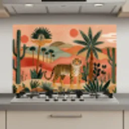 Tijger - Palmen - Cactus - Oranje keuken achterwand spatscherm klein -3d_website