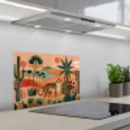 Tijger - Palmen - Cactus - Oranje keuken achterwand spatscherm klein -3d_schuin