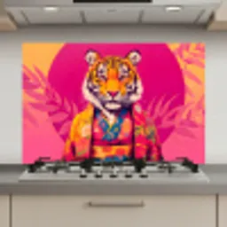 Tijger - Kimono - Planten - Roze keuken achterwand spatscherm klein -3d_website