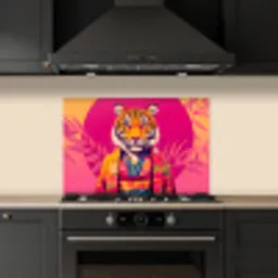 Tijger - Kimono - Planten - Roze keuken achterwand spatscherm klein -sfeer1