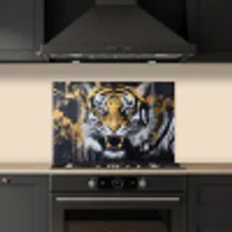 Tijger - Verfspatten - Goud keuken achterwand spatscherm klein -sfeer1