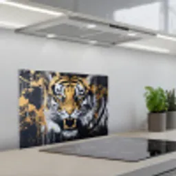 Tijger - Verfspatten - Goud keuken achterwand spatscherm klein -3d_schuin