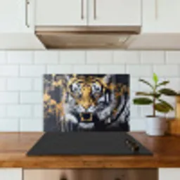 Tijger - Verfspatten - Goud keuken achterwand spatscherm klein -sfeer2