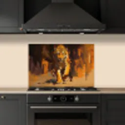 Tijger - Geschilderd - Oranje - Penseelstreken keuken achterwand spatscherm klein -sfeer1