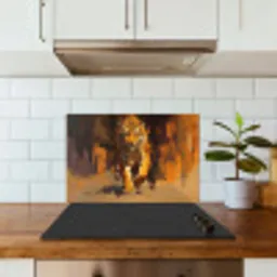 Tijger - Geschilderd - Oranje - Penseelstreken keuken achterwand spatscherm klein -sfeer2