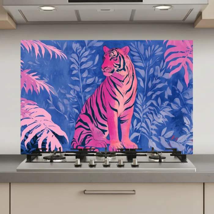 Tijger - Roze - Bladeren - Jungle keuken achterwand spatscherm klein -3d_website