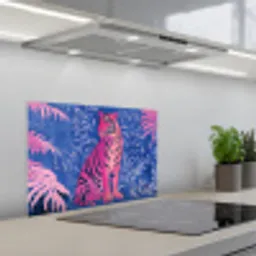 Tijger - Roze - Bladeren - Jungle keuken achterwand spatscherm klein -3d_schuin