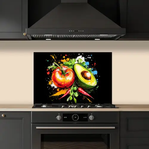 Tomaat - Avocado - Peper - Graffiti - Verf - Modern keuken achterwand spatscherm klein -sfeer1