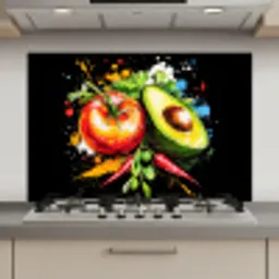 Tomaat - Avocado - Peper - Graffiti - Verf - Modern keuken achterwand spatscherm klein -3d_website