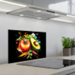 Tomaat - Avocado - Peper - Graffiti - Verf - Modern keuken achterwand spatscherm klein -3d_schuin