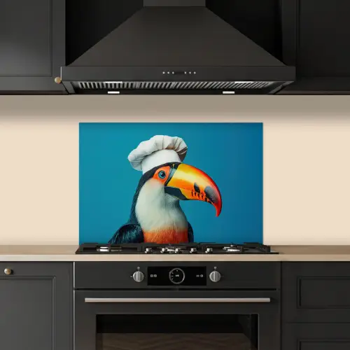 Toekan - Papegaai - Vogel - Koksmuts keuken achterwand spatscherm klein -sfeer1