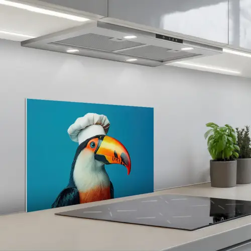 Toekan - Papegaai - Vogel - Koksmuts keuken achterwand spatscherm klein -3d_schuin
