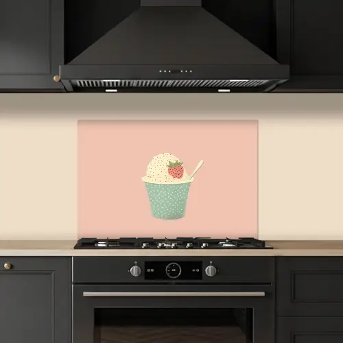 Bakje - Ijs - Aardbei - Roze keuken achterwand spatscherm klein -sfeer1