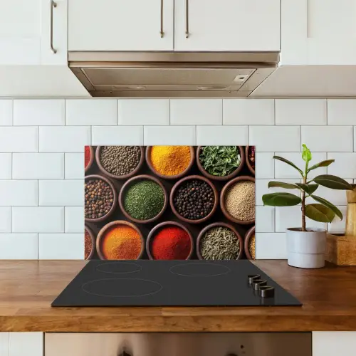 Bakjes - Hout - Kruiden - Kleurrijk keuken achterwand spatscherm klein -sfeer2