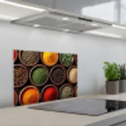 Bakjes - Hout - Kruiden - Kleurrijk keuken achterwand spatscherm klein -3d_schuin