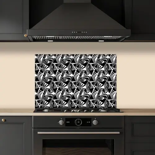 Driehoeken - Geometrisch - Zwart - Wit keuken achterwand spatscherm klein 900 -sfeer1