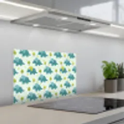 Triceratop - Blauw - Stippen - Boompjes keuken achterwand spatscherm klein -3d_schuin