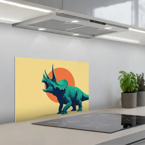Triceratops - Cirkel - Oranje - Hoorns keuken achterwand spatscherm klein -3d_schuin